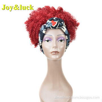Wholesale Wigs For Black Women Ladies Ombre Grey Hairband Burgundy Hair Short Afro Kinky Curly Headband Wig Synthetic Hair Wigs